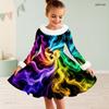 Girls Furry Collar Long Sleeve Galaxy Printed A Line Flared Dress