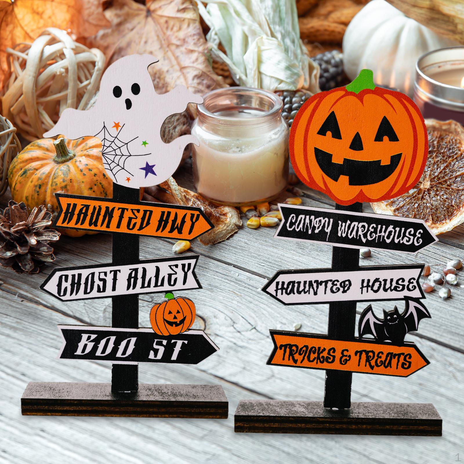 

2Pcs Halloween Table Decoration Tree Wooden Signs Creative Plaque Centerpiece for Rustic