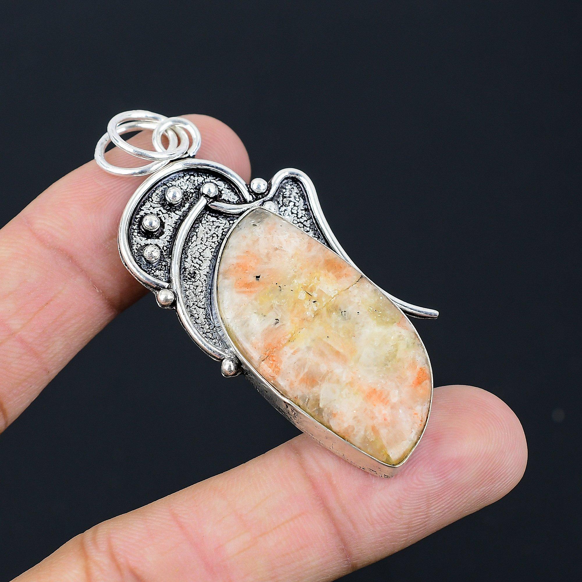 Wedding Gift For Her 925 Sterling Silver Natural Sunstone Gemstone Pendant