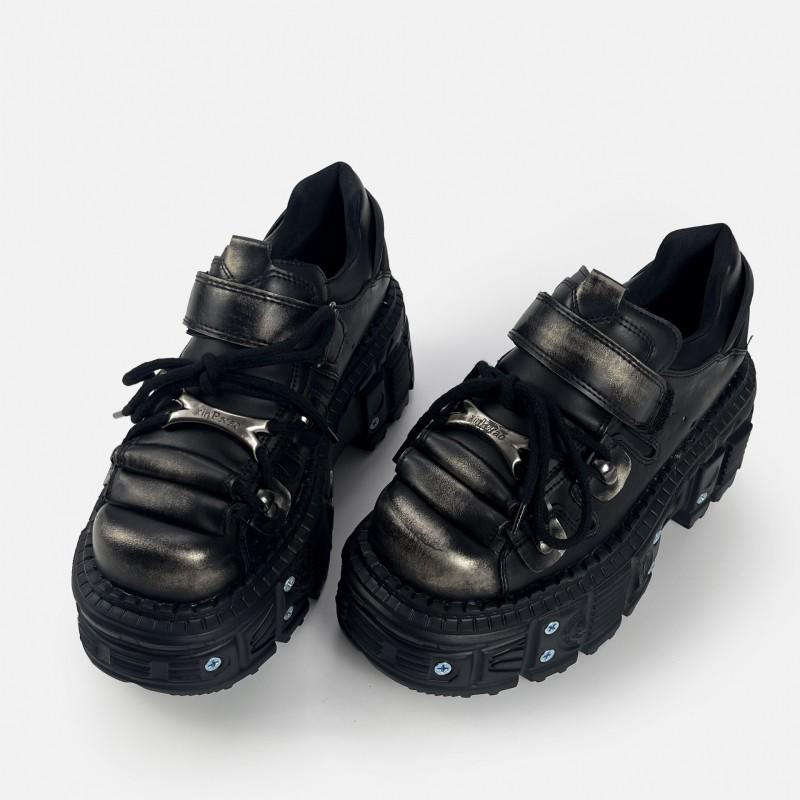 Vintage Distressed Punk Platform Shoes Y2K Streetwear Womens Fashion Round Toe Lace-up
