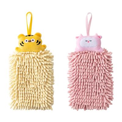 Chenille Hanging Hand Towel Cute Stuffed Cartoon Animal Washcloth Absorbent Thick Kitchen Bathroom Microfiber Wipe Cloth
