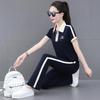 2024 Women's Ice Silk Summer Sports Two-Piece Set: Stylish Short-Sleeve Top & Long Pants