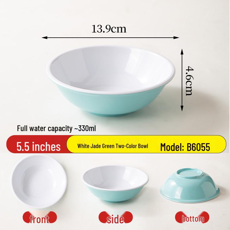 Melamine Breakfast Bowl for Porridge, Soy Milk, Noodles, & Wontons - Imitation Porcelain Tableware with Rolled Rim
