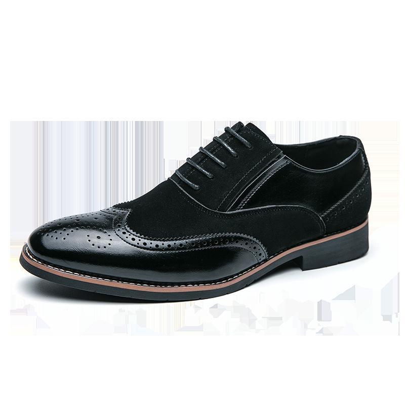 Men s British Style Plus Size 48 Leather Brogue Shoes, Pointed Toe, Color Blocking, Ideal for Weddings. 42