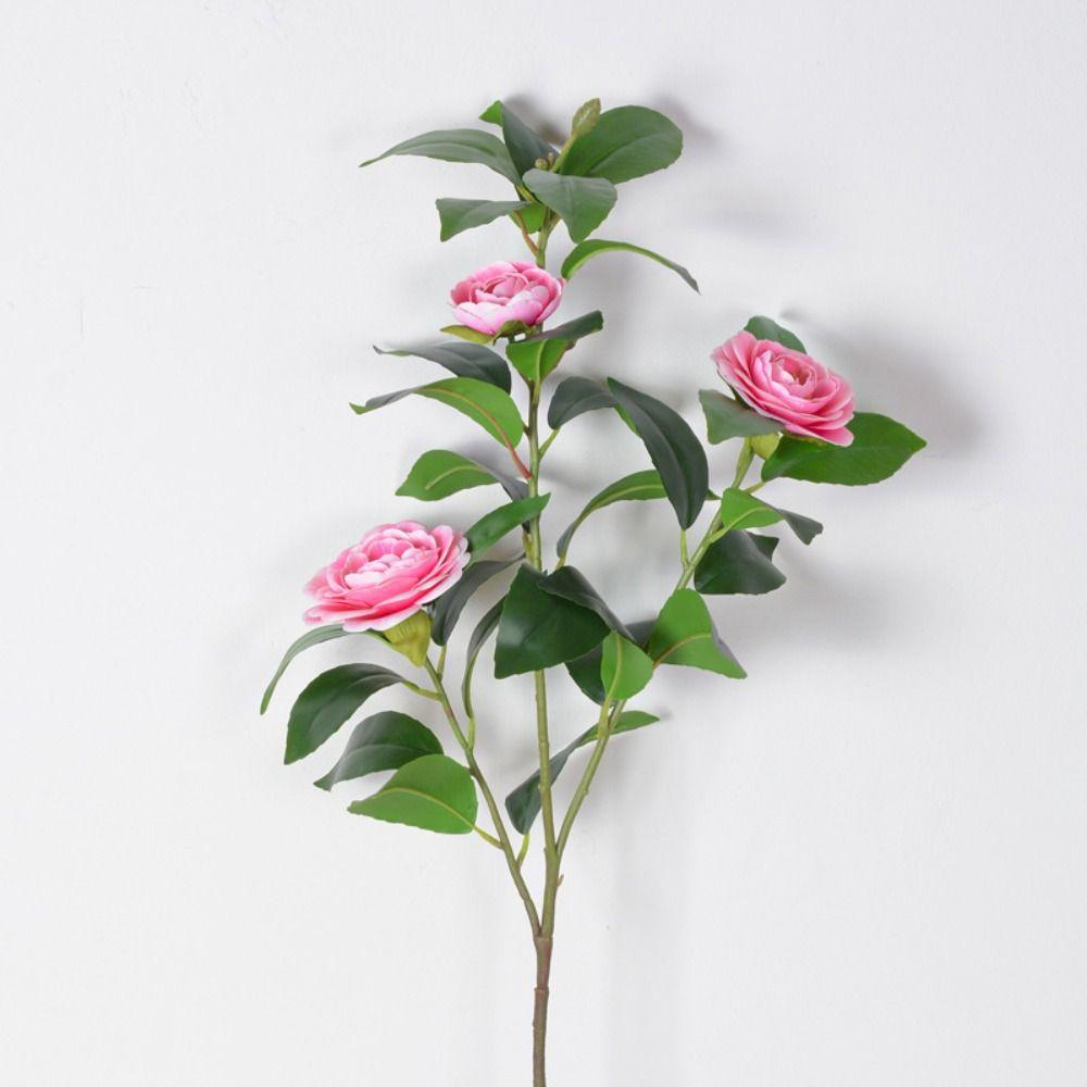Real Touch Silk Camellia Flowers Branch Plastic Fake Flower  Balcony Decoration