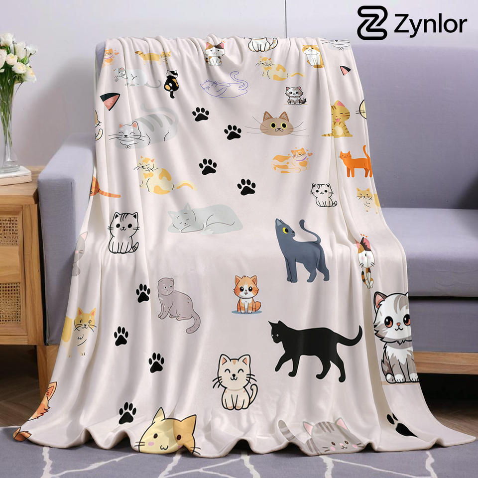 Multi Kitten Paw Ultra Soft Sherpa Fleece Blanket Fluffy Warm Halloween Cozy Throw for Sofa Couch Bedroom Gift All season