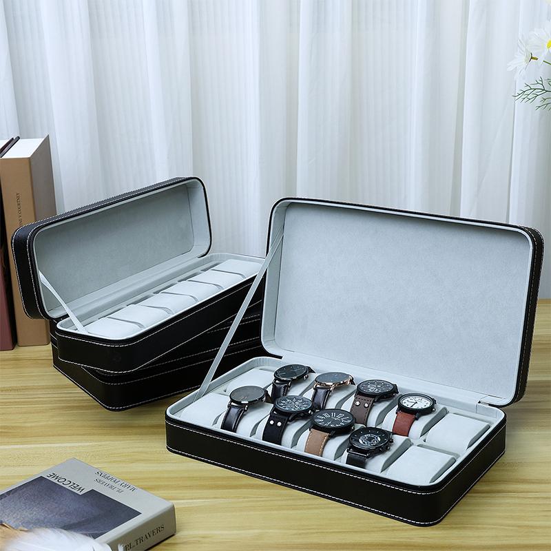 Elegant Black Ostrich Pattern Pu Leather Watch Storage Dustproof Zipper Bag Watch Storage Bag Exquisite Gift Box