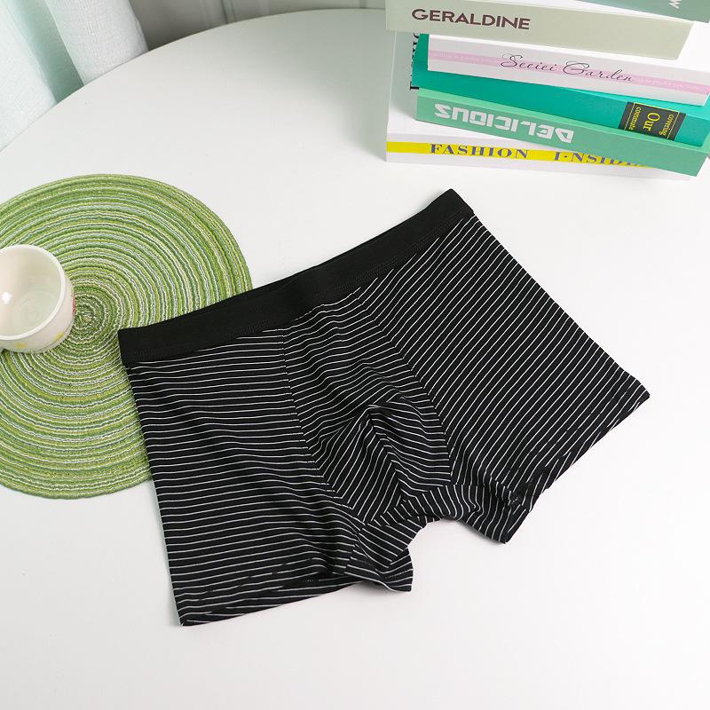 Men's Breathable Cotton & Modal Striped Boxer Briefs, Mid-Rise Fashion Style