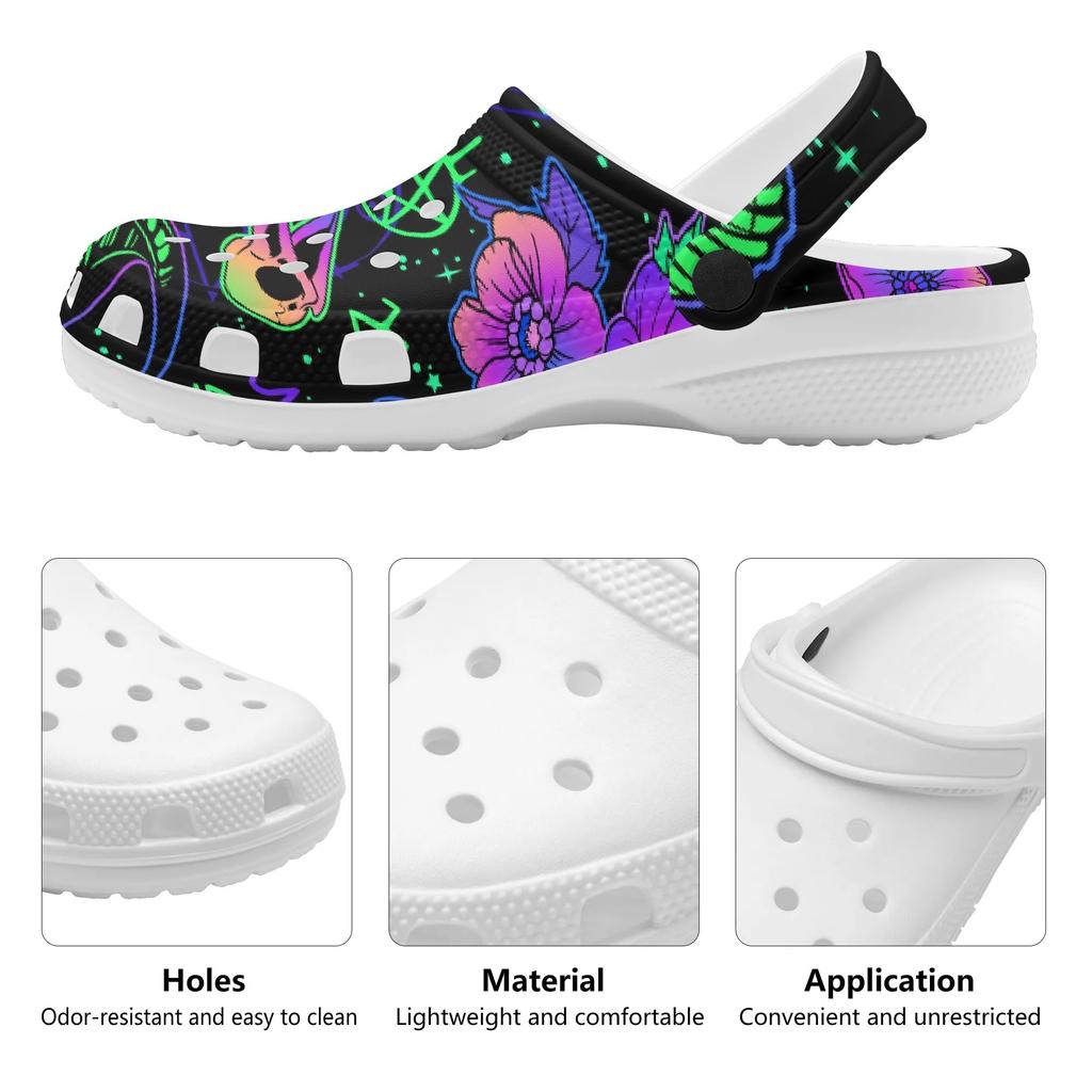 Weiße EVA-Clogs mit buntem X-Print, Leichte Slip-On Gartenschuhe, Atmungsaktive Sandalen für den Strand, Innen- und Außenpantoffeln für Damen und Herren