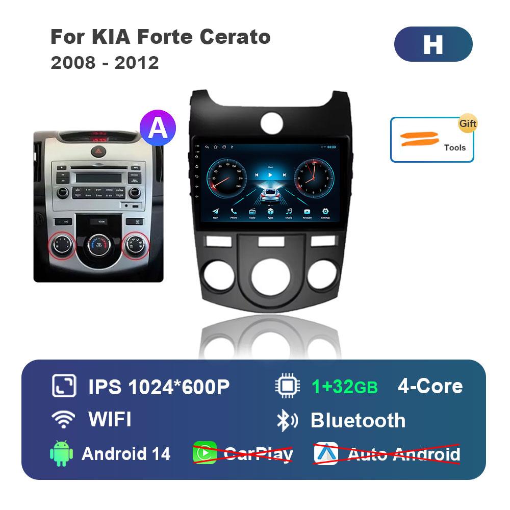 for KIA Forte Cerato 2008 - 2012 Android 14 Intelligent System Car Radio Multimedia Player GPS Navigation BT 4G WiFi HD Screen
