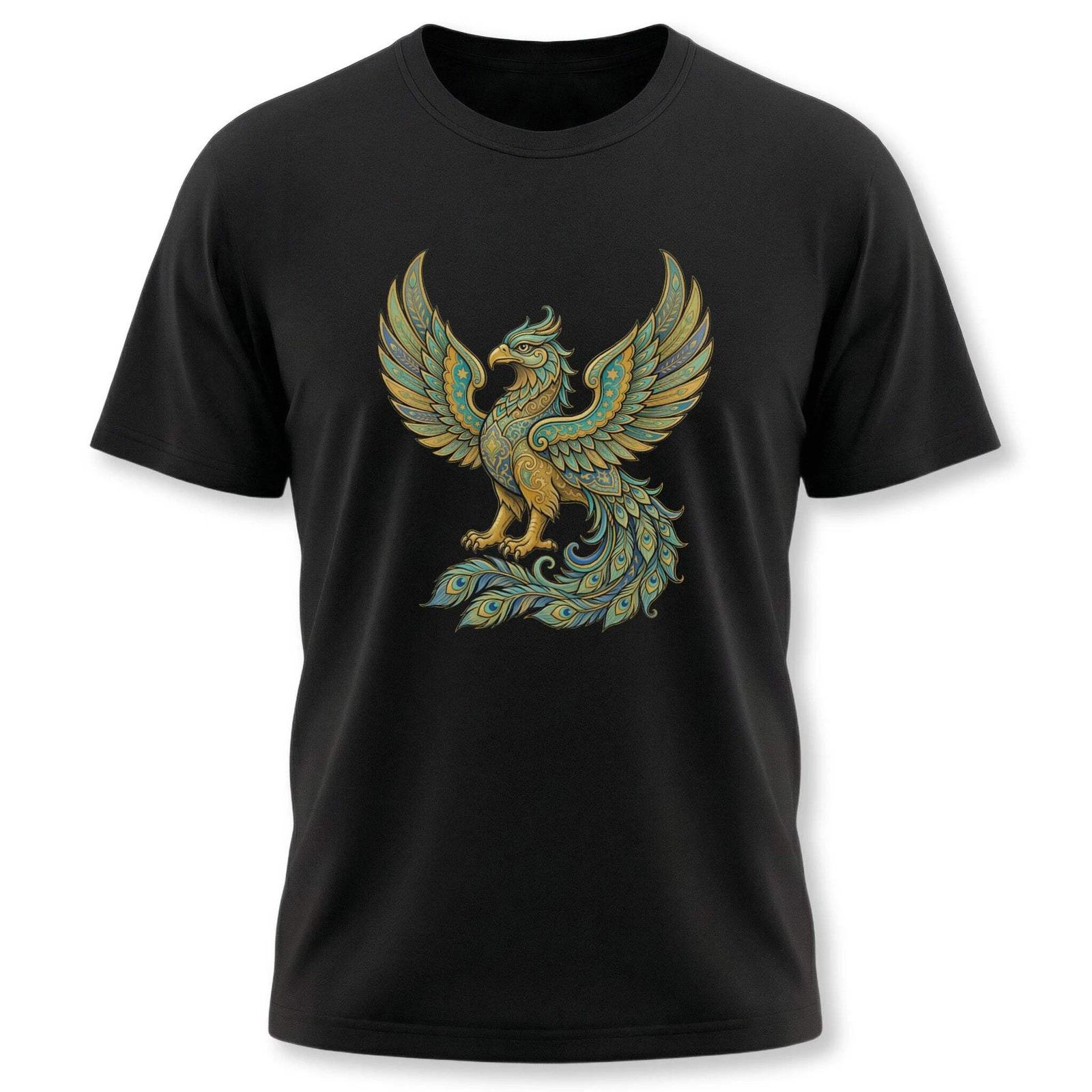 Homa Bird Persian Symbol T-Shirt | Golden Phoenix Mythical Folk Art Tee L