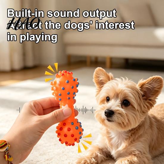 Oral Health Care Dog Toys Squeaky Dumbbell Toy, Vinyl Chew Spiky Teeth Safe Non-Toxic Cleaning Toy for Small Large Dogs Interactive Play Bright