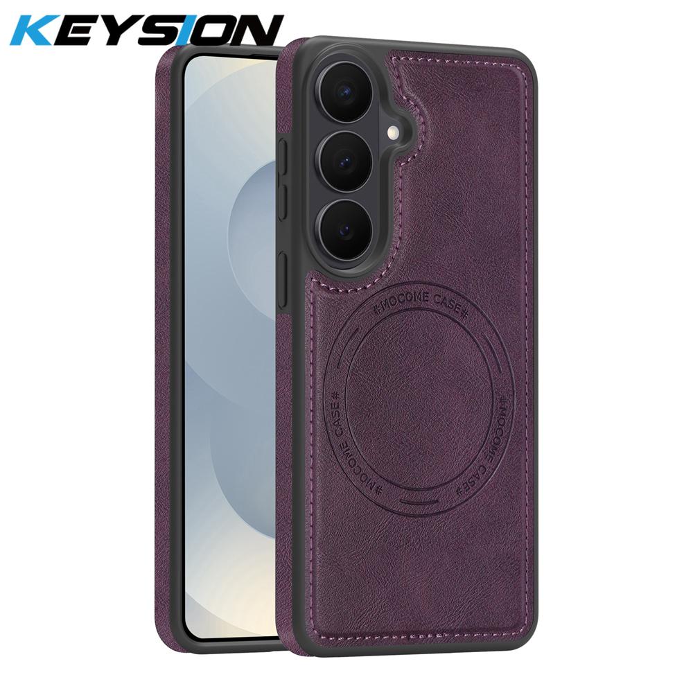 

KEYSION Retro PU Leather Case for MagSafe for Samsung Galaxy S25 S26 Ultra 5G S26+ S25 FE Magnetic Shockproof Phone Cover for Galaxy S25 FE