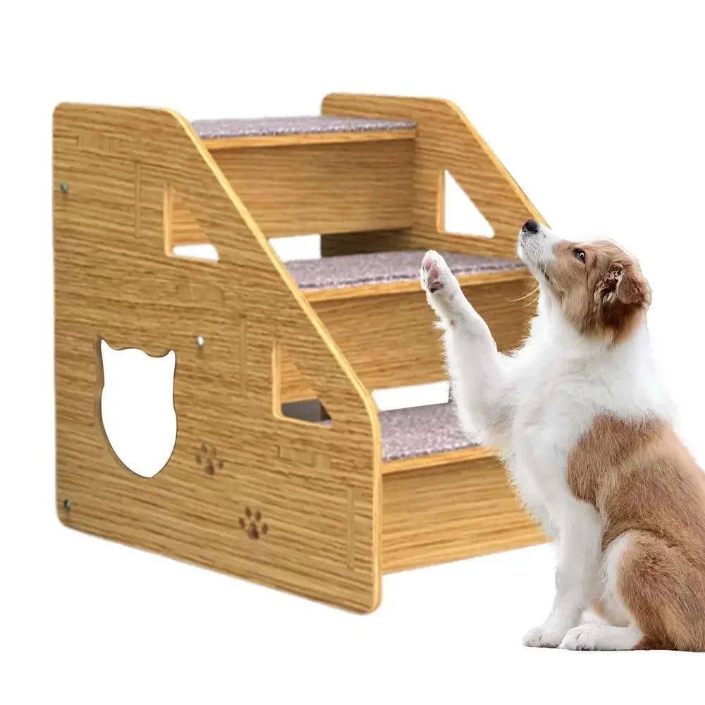 Dog Stairs & Steps 3-Level Wood Pet Stairs & Ramp For Medium/Small Dogs Old Cats Dog/Cat Ladder Wood Non-Slip For Beds And Cars