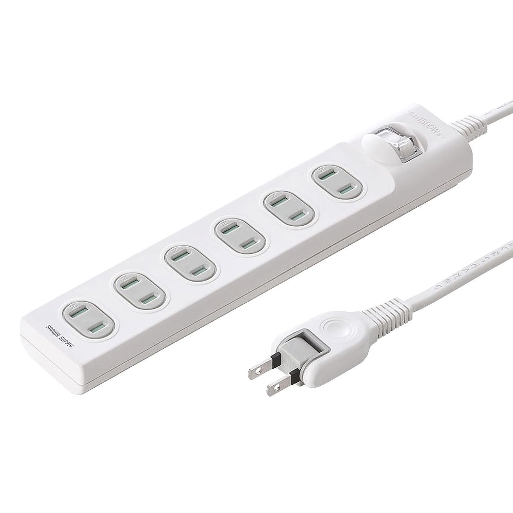 Sanwa Supply Power Strip with Fire Prevention and Dustproof Shutters, Master Switch, Swivel Plug,