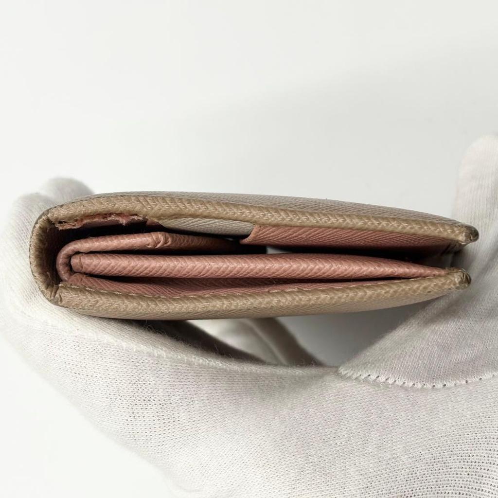 Used PRADA Prada Bifold Wallet Saffiano Pink Beige With Box