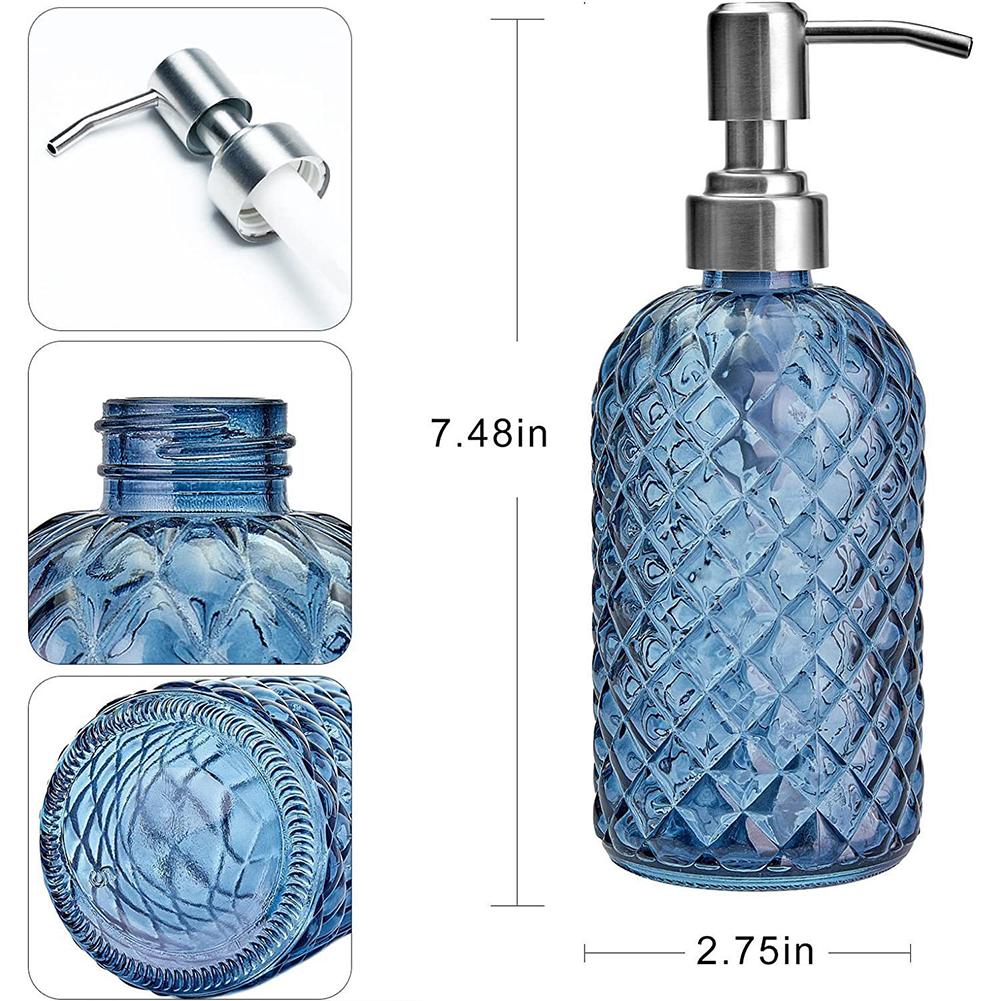 Glass Soap Dispenser - Manual Liquid Refillable Bottle with 304 Stainless Steel Pump. Leakproof, Durable for Laundry Hotel