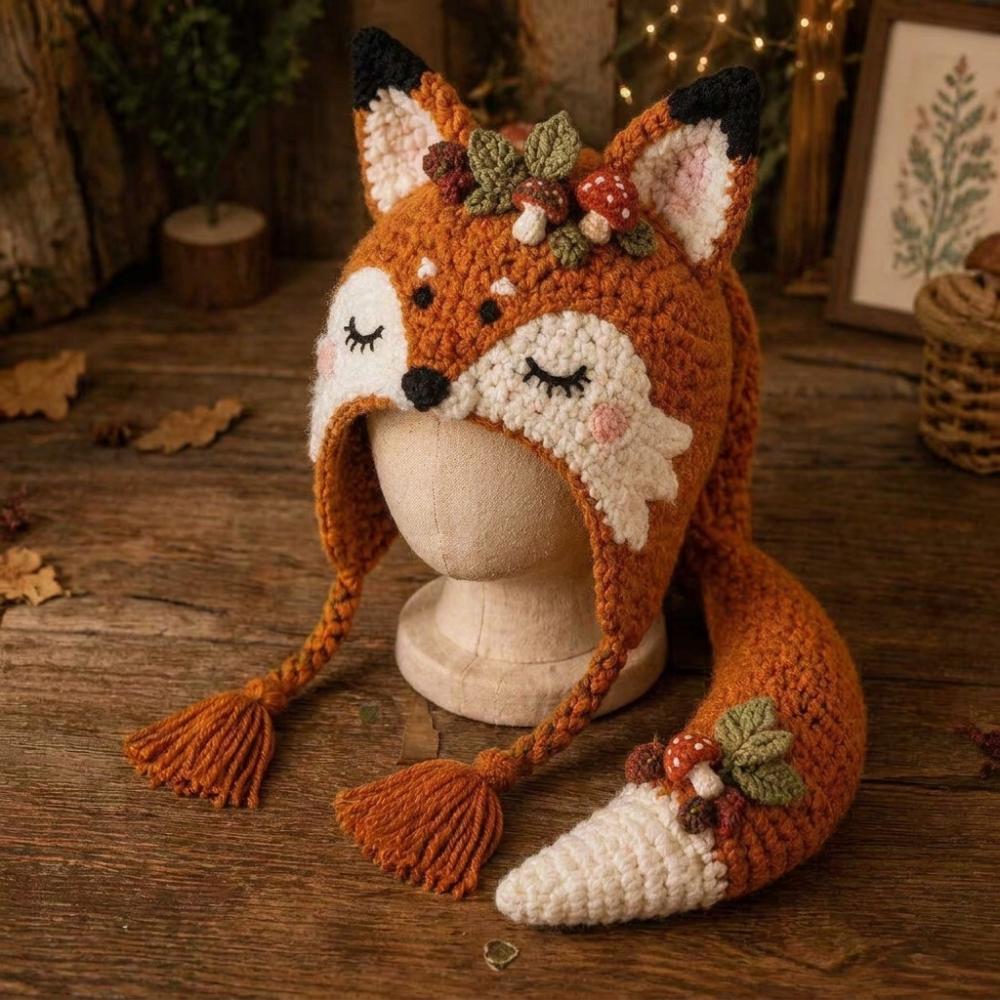 Warm Animal Hood Knitting Hat Adorable Woodland Animal Headwear Dragon Wolf Frog Hat  Party Cosplay