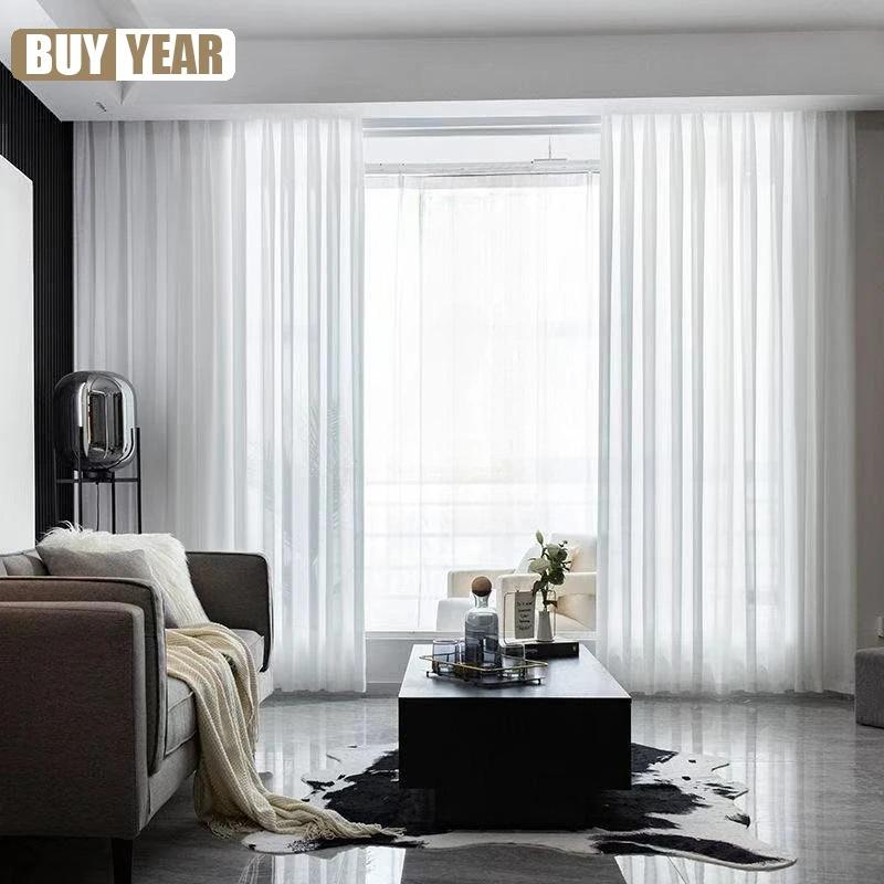Tende in Tulle Bianco Solido di Alta Qualità per Soggiorno Decorazione Crema Beige Finestra Leggero Voile Camera da Letto Moderna Decorazione in Chiffon