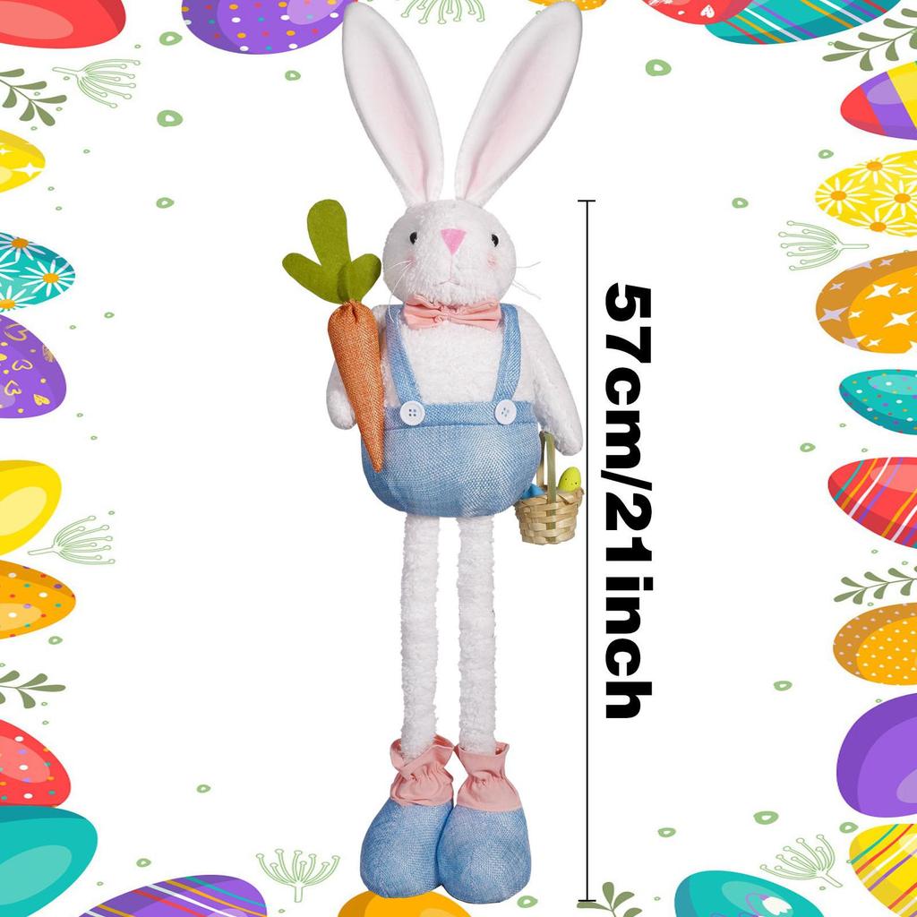 Extendable Legs Easter Bunny Plush Holding Carrot Basket
