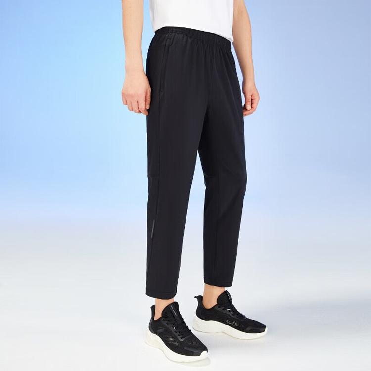 Anta Running Series Solid Color Logo Mid-Waist Straight-Leg Cropped Casual Pants Men Bottoms Black 152325501-1