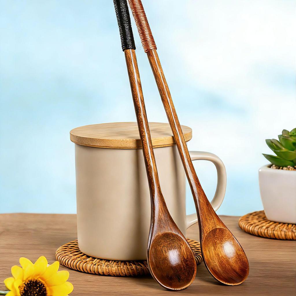 Waben-Holz-Kaffeerührlöffel mit langem Griff - Gitterdesign