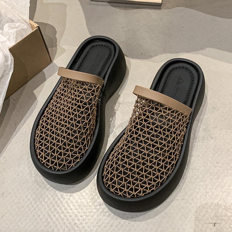 

Сандалии высокой ценности на платформе, толстой подошве, высоком каблуке, с вырезами, с закрытым носком, женские летние, маленькие, для увеличения роста, полушлепанцы 40 коричневый