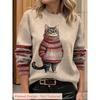 Trendy Women's All Over Printed Long Sleeve Lightweight Sweater | Ultra HD Cat Pattern, Universal Crew Neck | Casual Elegance Style