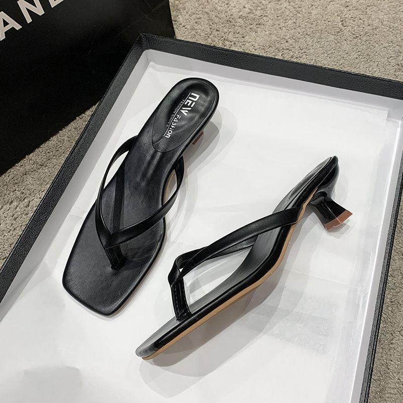 Mezzanine Flip-flops Shoes Women's Stiletto High Heels Summer 2025 New Fashion Square Head Cool Slippers