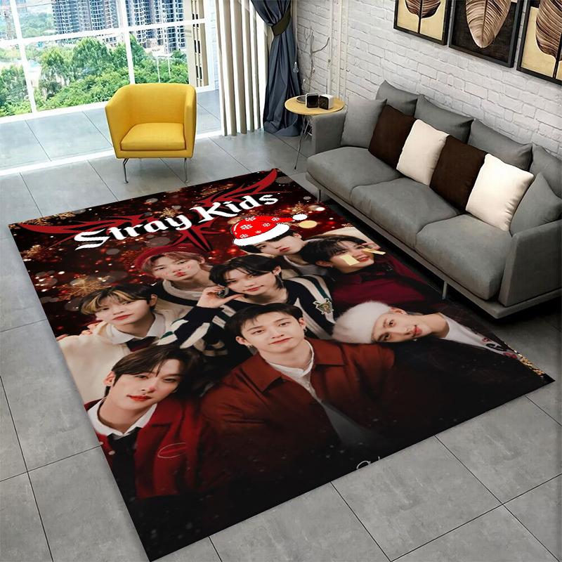 Fashion Kpop Stray Kids Non-Slip Area Rug for Living Room,Bedroom,Playroom,Soft Carpet Floor Mat Home Decor Rug Kids Room Gift
