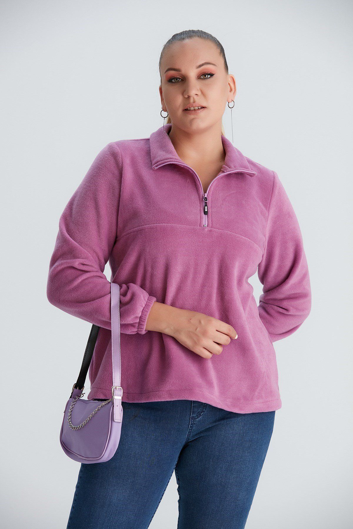 

Women s Style Big Size Sweatshirt Plus Size Lilac Fleece Sweatshirt With Elastic Sleeves 7XL