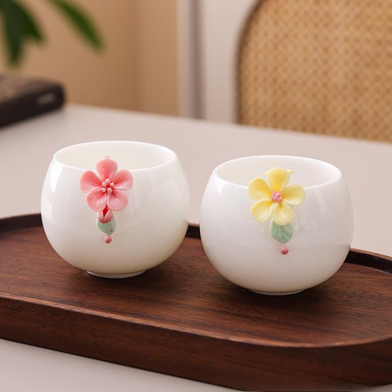 Chinese Style Flower Tea Cup Kung Fu Tea Family Meeting Tea Cup Household Simple and Exquisite Water Cup