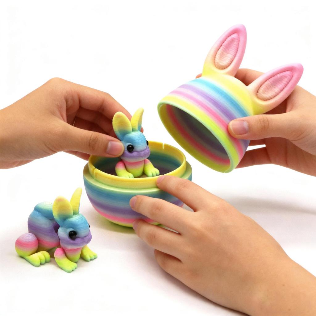 Easter 3D Printed Rabbit & Egg Ornaments - Movable Model Toys