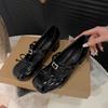 Fashion French Bow Mary Jane Shoes Women's Summer New Round Toe 100 with Skirt Metal Buckle Block Heel Small Leather Shoes