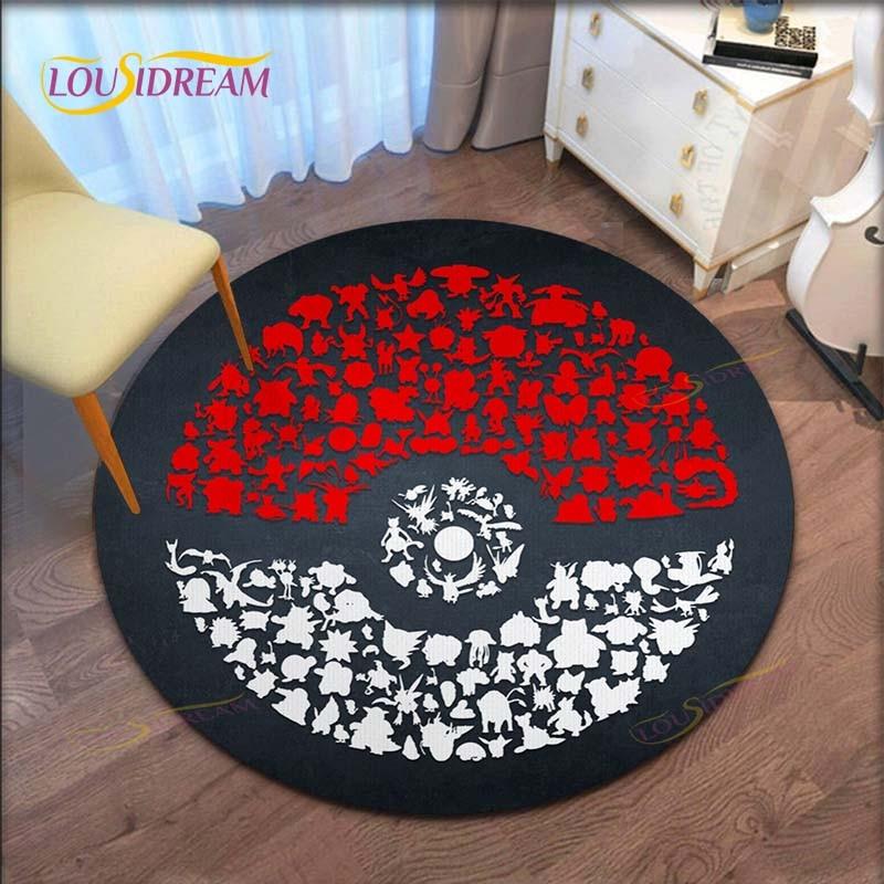 Cartoon Pokemon Runder Teppich für Wohnzimmer Teppich Bodenteppich Badematte Schlafzimmerteppich für Kinderzimmer Fußmatte