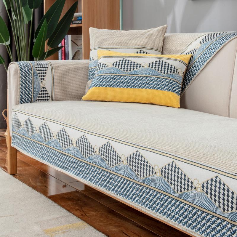 Nordic Simple Sofa Cushion Four Seasons Universal Non-Slip Leather Sofa Cover Chenille Light Luxury Cushion Backrest Towel Cover Cloth