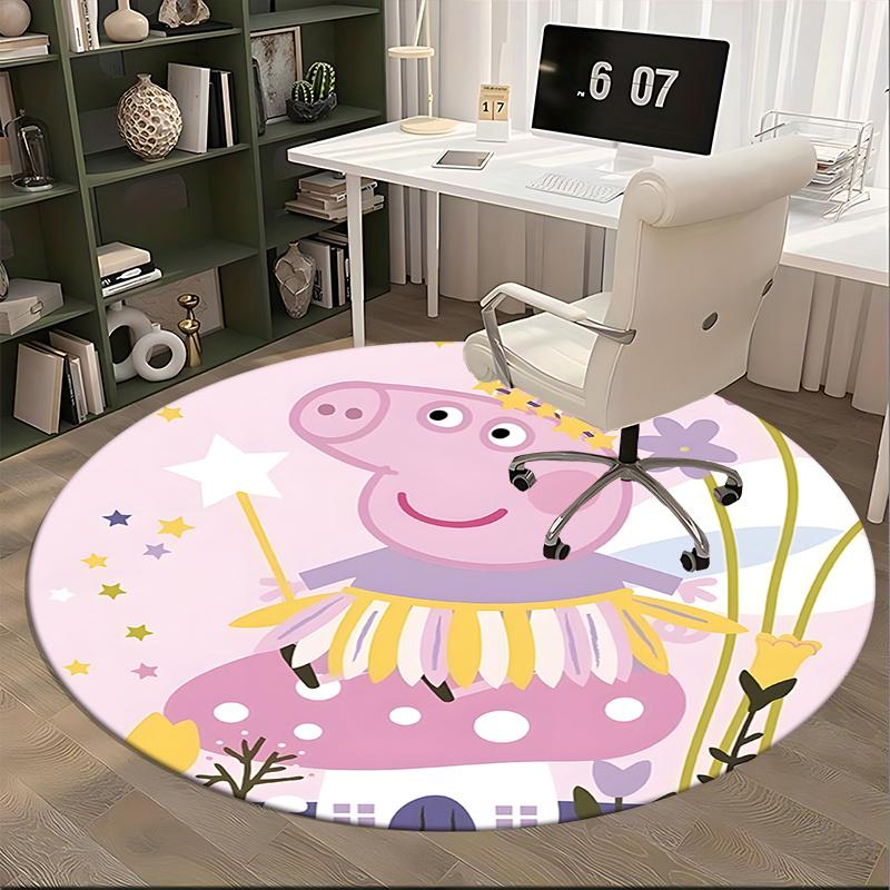 Peppa Wutz, Feenkostüm Stuhlmatte Runder Teppich Büroteppich, Maschinenwaschbar, Rutschfest, Geeignet für Wohnzimmer, Schlafzimmer