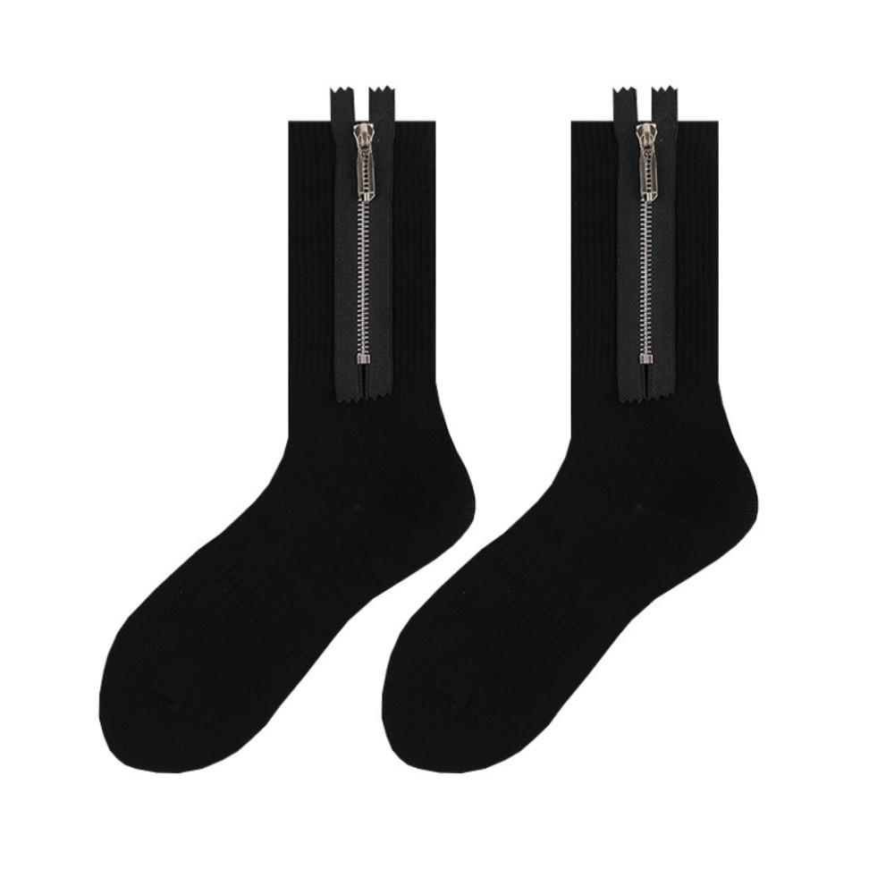 Street Style Mid-length Tube Socks Mid Tube Knitted Socks Fashion Metal Zipper Socks  Women чёрный