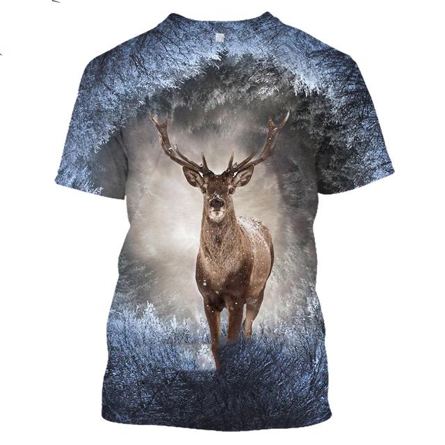 Camo Jakt dyr Hjort elg 3D T-skjorte Sommer Uformell Herre T-skjorter Mote Streetwear Dame Pullover Kortermede topper