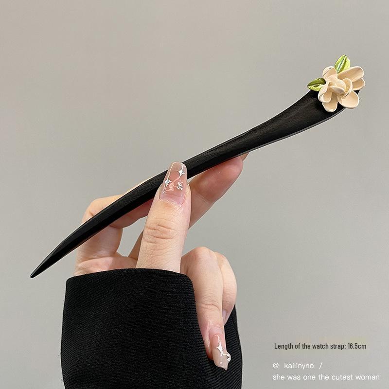 High-End Chinese Wooden Hairpin with Tassels – Ancient Style Ebony Faux for Women
