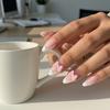 24Pcs Pink Bow Women Press on Nails, Faux Pearl Almond Stick-on Fake Nails, French Tip Glue on False Nails for Office Date Party Wedding