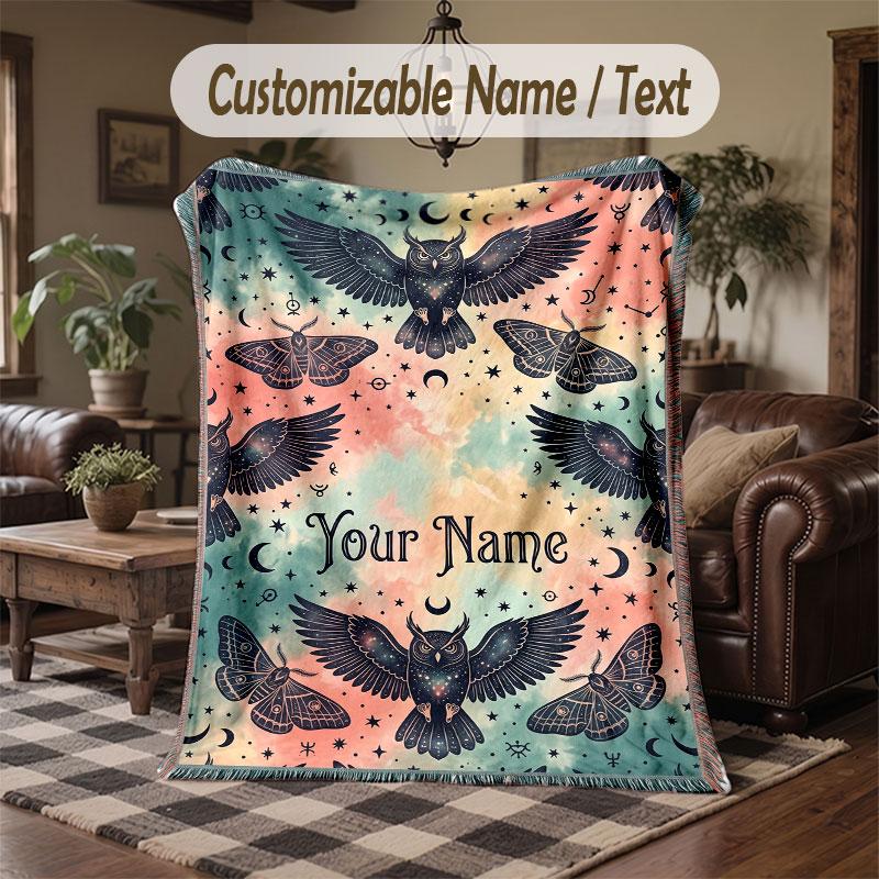 Birds Theme Throw Blanket Custom Name Text Personalized Blanket Soft Cozy Blanket for Home Sofa Bed