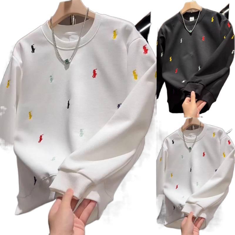 Autumn Arrival Men's High-End War Horse Embroidery Hoodie - Trendy, Versatile Round Neck Top