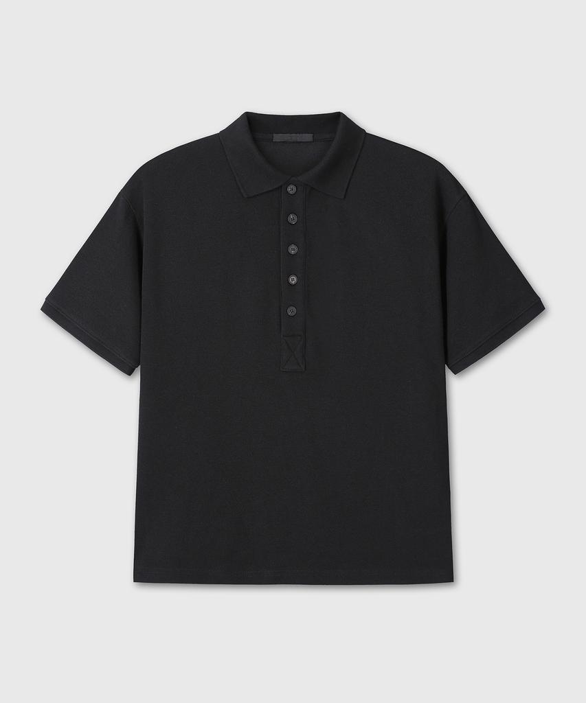 Daibeuin Regular Polo Crop T-Shirts (Black)