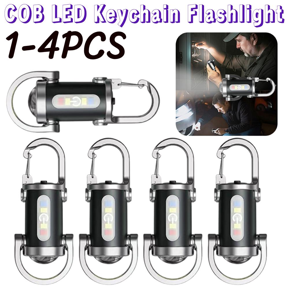 1-4PCS Pocket Flashlight Portable Keychain Torch USB Rechargeable Ultralight Camping Flashlight for Outdoor Emergency
