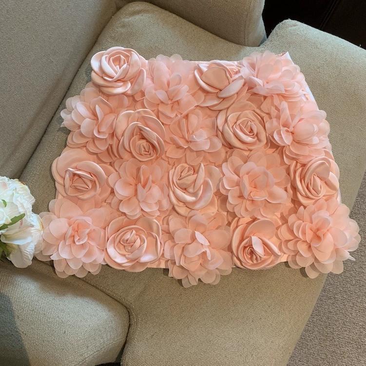 

Модна та Універсальна Тривимірна Спідниця-півсонце з Квіткою Троянди Осіння Однотонна з Високою Талією, що Стрункішає, А-силуету, Коротка Спідниця S рожевий