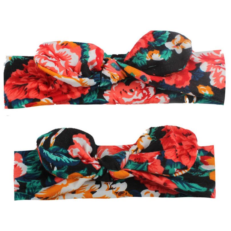 High Quality Casual Parent-child Print Bunny Ears Hair Accessory Bow Tie Hairband Mother Baby Stretch Headband