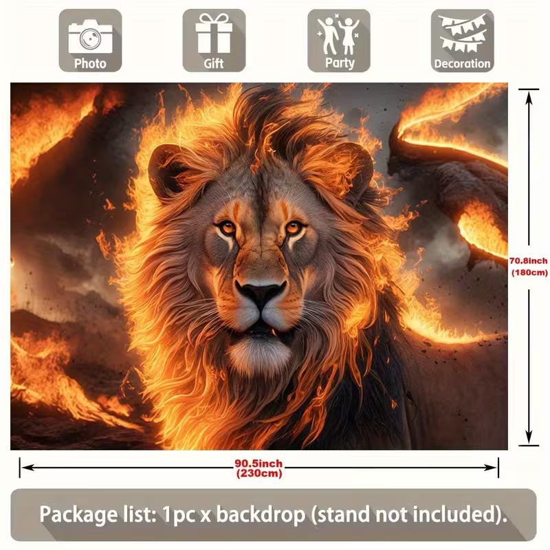 2D Burning Lion Tapestry King of the Jungle Aesthetic Wall Decor