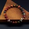 Natürliche Rote Picasso-Jaspis-Steine Perlen Elastisches Armband Männer Frauen Runde Rote Kiefernperlen Schmuck Heilkristall Jade Armreif Geschenk