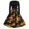 Vintage Dress for Women Retro Halloween Dress with Pumpkin Skull Print Long Sleeve Western Dress for Women Boho Maxi Dress